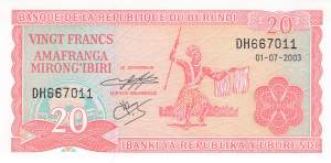 Burundi p27d 20 Francs 2003